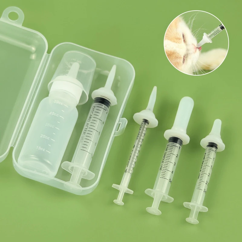 

Newborn Puppy Dog Feeding Syringe Medicine Feeder Pet Breastfeeding Kitten Puppy Pacifier Syringe Feeder Bottle Set