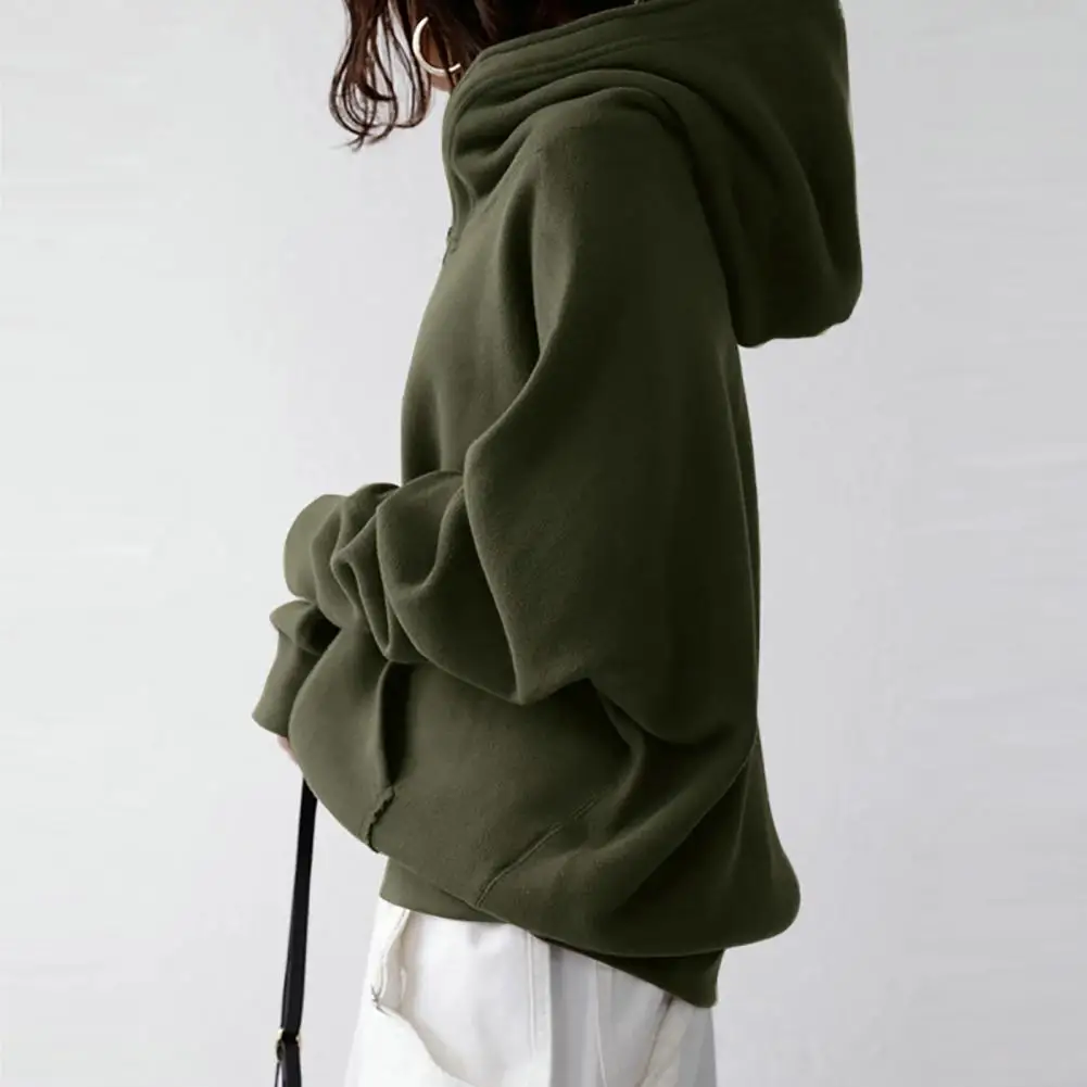 

Stylish Sweatshirt Jacket Windproof Autumn Solid Color Women Hoodie Coat Zipper Closure Skin-Touching Hoodie Coat for Outdoor