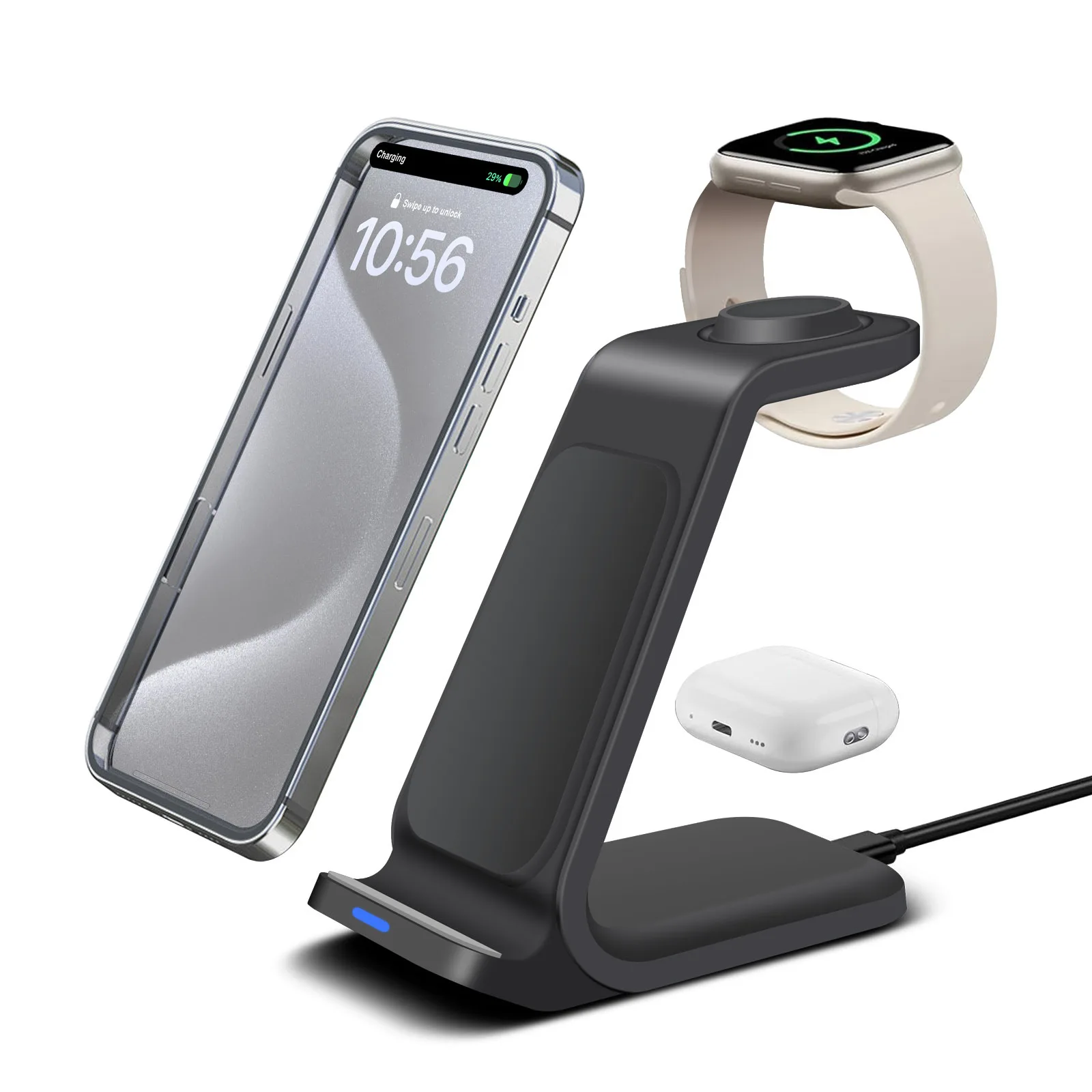 Фото Зарядная станция 3 в 1, беспроводное зарядное устройство для iPhone 17 16e 16 15 14 13 12 11 X Pro Max и Apple Watch — беспроводная зарядка №3