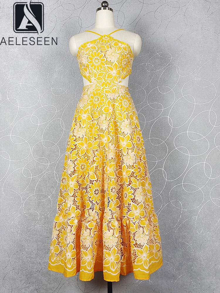 Женское кружевное платье с открытой спиной цветочной вышивкой