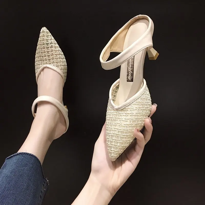 

Новинка 2022, женская обувь, соблазнительные желтые сетчатые туфли-лодочки, женские босоножки на тонком каблуке-шпильке, туфли-лодочки с прор...