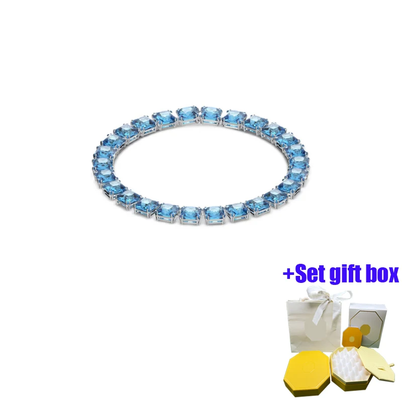 

Fashionable and charming square row diamond sky blue candy jewelry necklace suitable for beautiful women to wear, free shipping