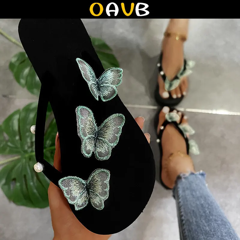 

OAVB Shoes for Women Wedges Flip Flops Women Slippers Platform Sandals Butterfly Pearl Ladies Slipper Beach Slides Summer 2023