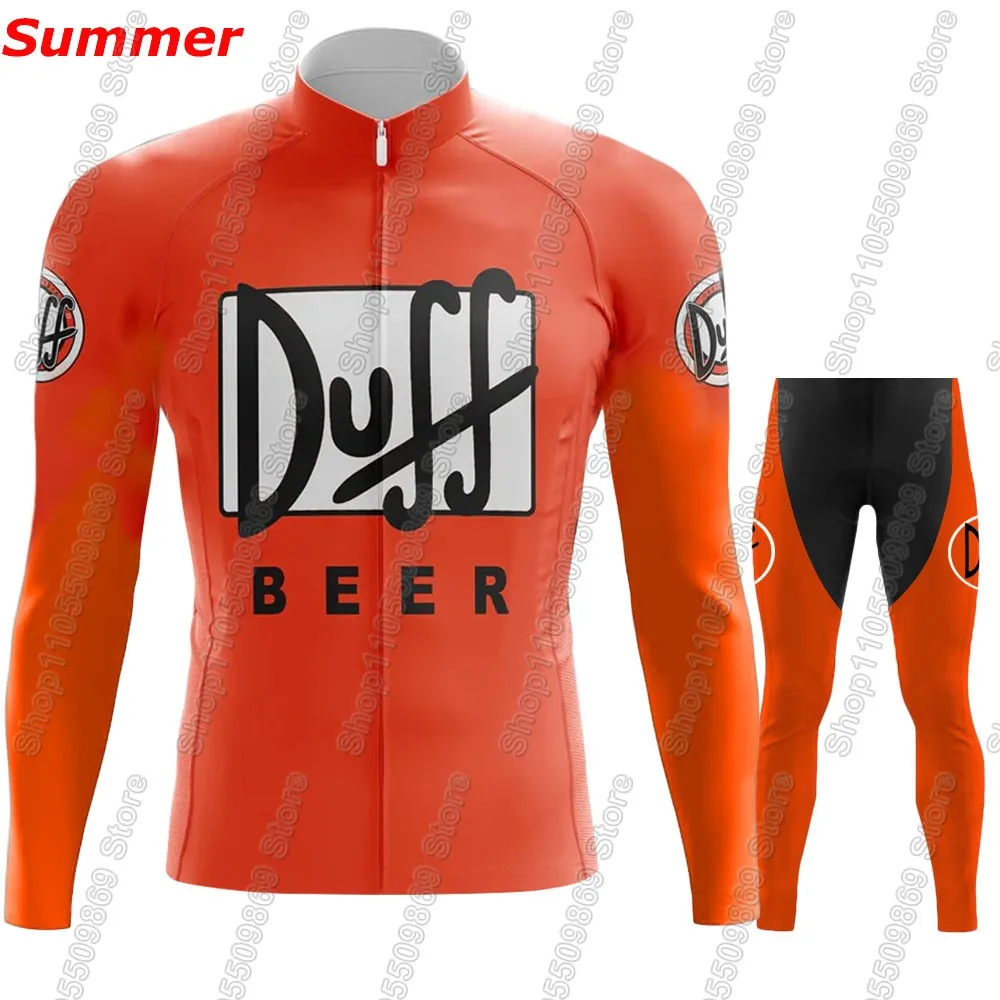Фото Комплект велоформы Duff-Beer 2026: мужской летний/зимний оранжевый велоджерси с длинным рукавом и штаны-комбинезон для MTB и шоссейного велоспорта (Ropa Ciclismo) №2