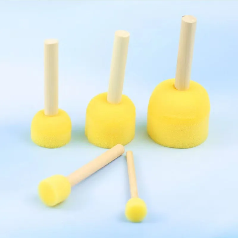 

5Pcs Original Wooden Handle Sponge Paint BrushPainting Graffiti Early Toy Art Supplies Wholesale