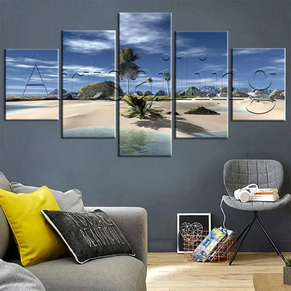 

Artsailing 5 Pieces Canvas Painting Scenery Beach Sunset Island Art HD Prints Modular Picture Modern Poster For Living Room