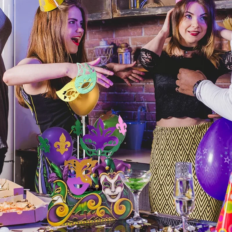 Центральная часть Mardi Gras золотые зеленые фиолетовые воздушные шары маски для