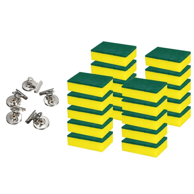 

20Pcs Heavy Duty Multi Use Cleaning Sponges Rub Non-Scratch Sponge Scrubbing Dish Sponges & 5Pcs 3Cm Magnetic Clip Magnet Refrig