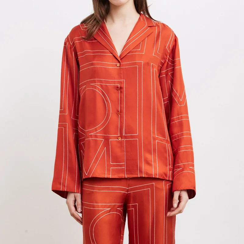 

Totem* Women's Shirts Classic Simplicity Loose Embroidery Long Sleeve Turn-down Collar Cardigan Blouse Women with Marker