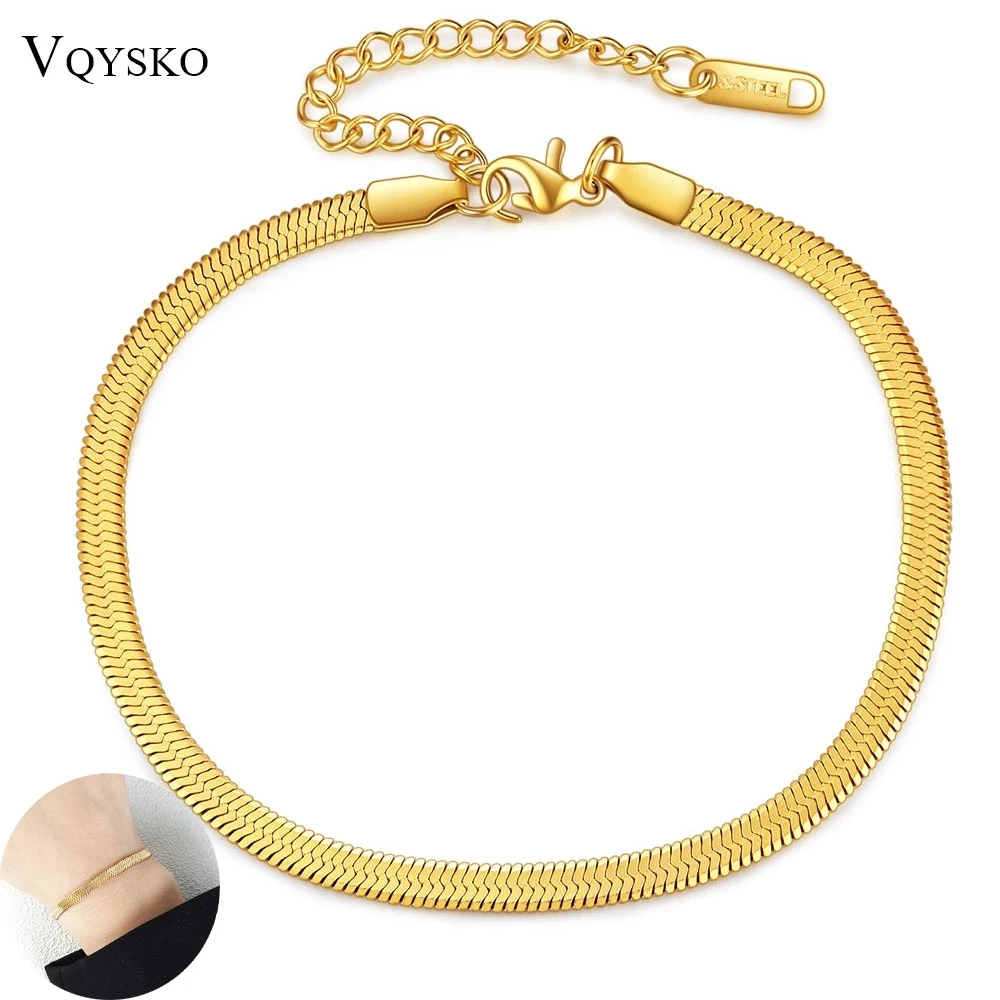 

VQYSKO Skinny Snake Chain Anklet Thin Snake Bracelet Simple Fine Gold Bracelet or Ankle Bracelet