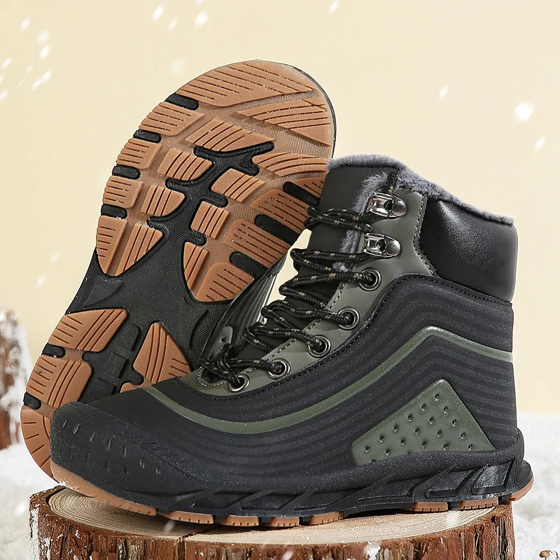 New Winter Kids Snow Boots PU Leather Waterproof Boots Outdoor Keep Warm Children Hiking Boots for Girl Boy Non-slip Ankle Boots