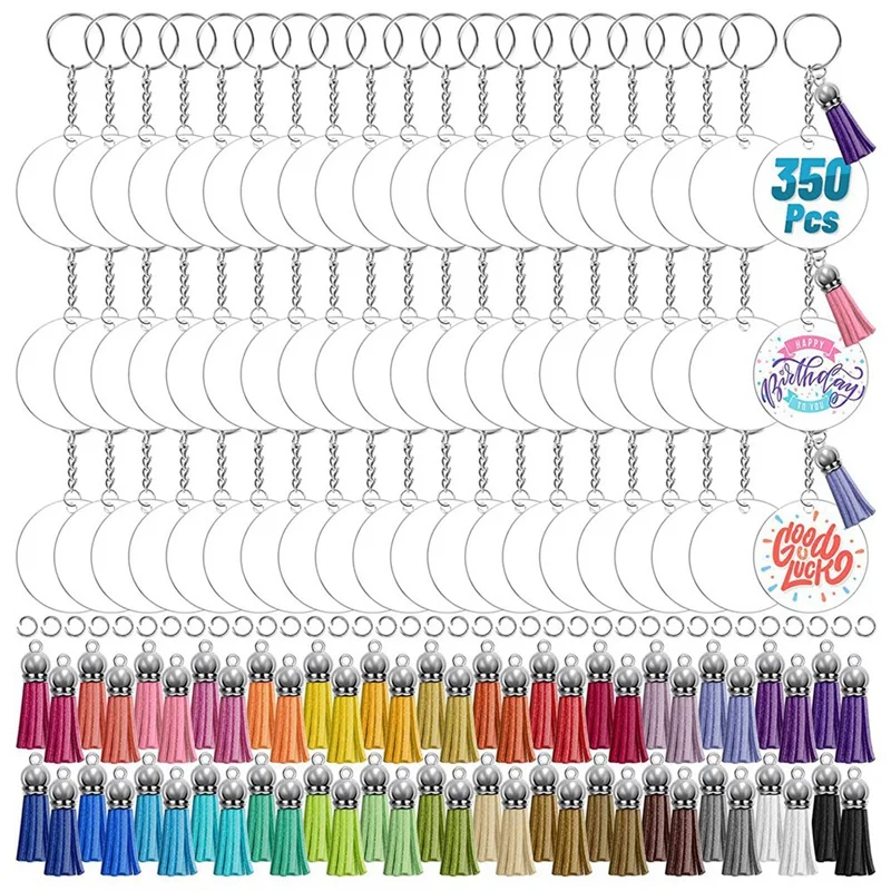 

350Pcs Acrylic Clear Keychain Blanks For Vinyl With Blanks, Tassels, Jump Rings, Keychain Rings For DIY Keychain Craft