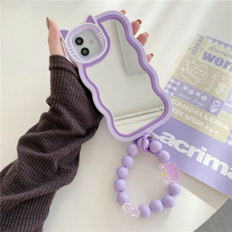 Enlarge For Iphone13 Pro Max Covers 14Plus 12/11/XS/XR/X /XS Max  HD Makeup  Mirror Silicone With Bead Chain Cover Dropship