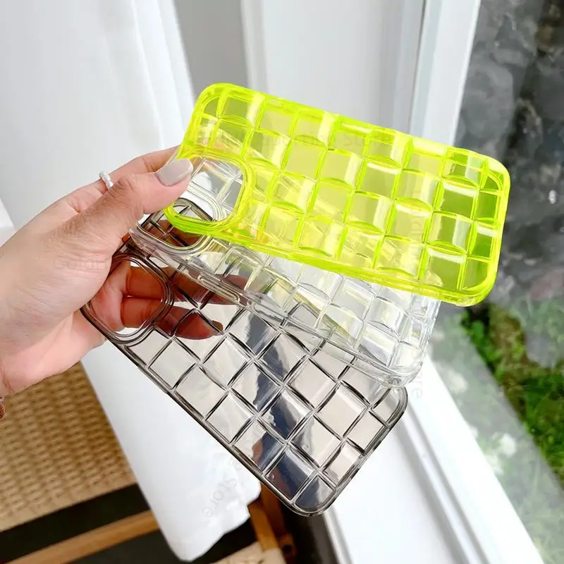 

3D Weave Candy Color Clear Phone Case For Samsung S22 Ultra 5G Fluorescent Transparent Cover For Galaxy S22 Plus S21 Ultra Coque