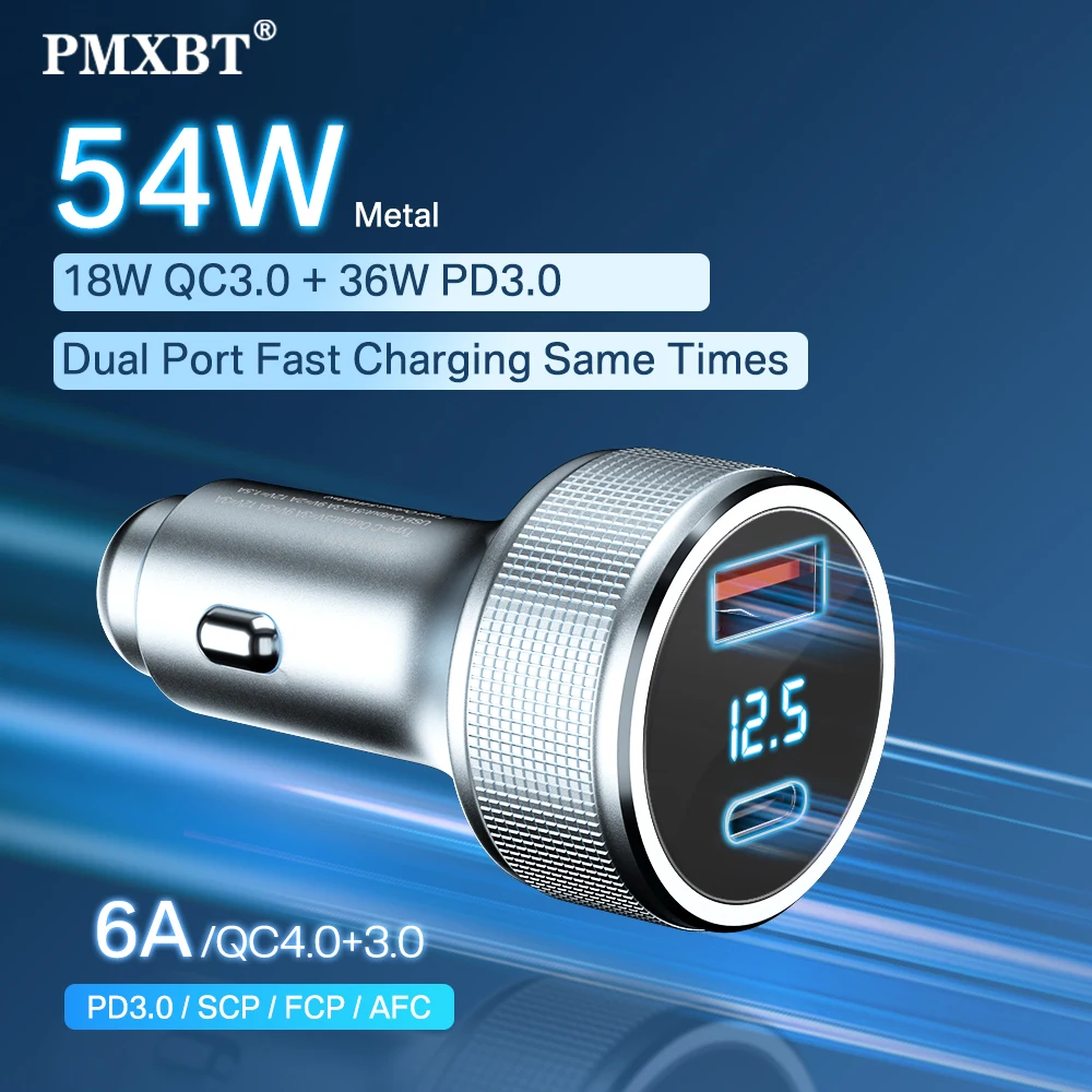 

54W USB Car Charger Quick Charge 3.0 Type C PD Fast Charger For iPhone 13 Samsung S22 Tablet QC 3.0 Dual Car USB Charger Adapter