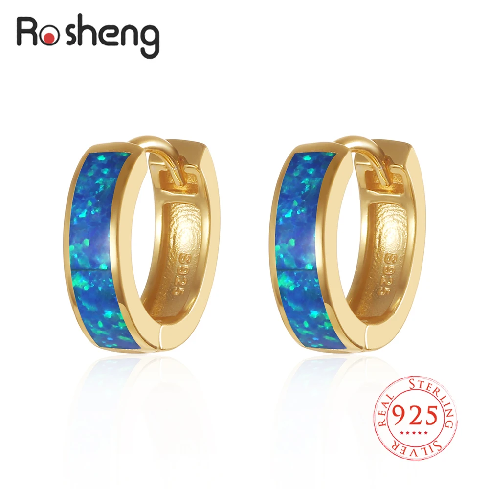 Женские круглые серьги Huggies из опала 18 карат золота классические ювелирные