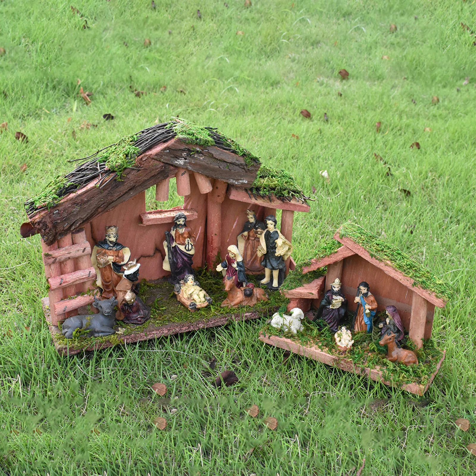 

Resin Nativity Scene with LED Light Baby Jesus Manger Christmas Crib Figurines Christmas Church Ornament Xmas Gift Home Decor