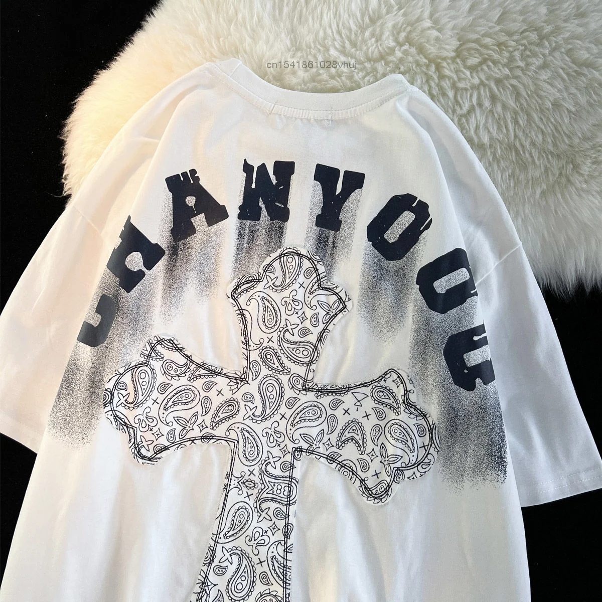 

Y2k 100% Cotton Hip Hop Streetwear Cross Pattern Short Sleeve T-shirt Women's Summer Fashion Loose Plus Size Top Couples Male
