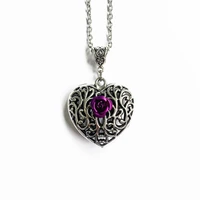 black filigree heart necklace with red rose gothic victorian pendant romantic valentines day gift