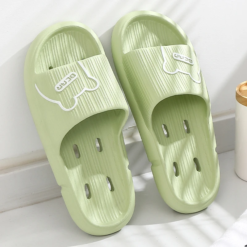 

ASIFN Summer Cartoon Bear Hollow Out Quick Dry Slippers Home Sandal Bathroom Anti-slip Shoes for Women Men Thick Sole Couple
