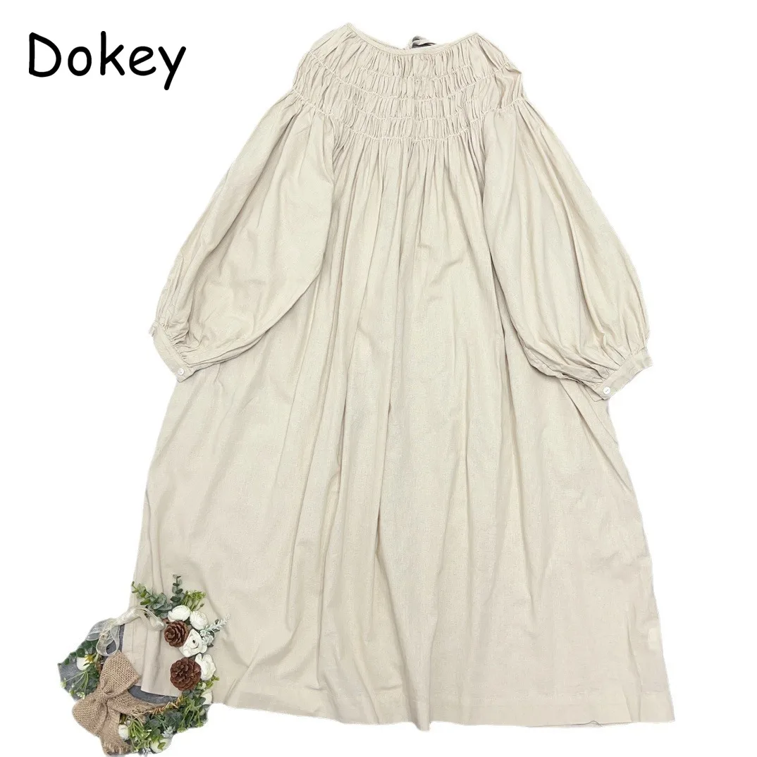 Женское платье на шнуровке Mori Girl милое винтажное свободное из хлопка и льна с