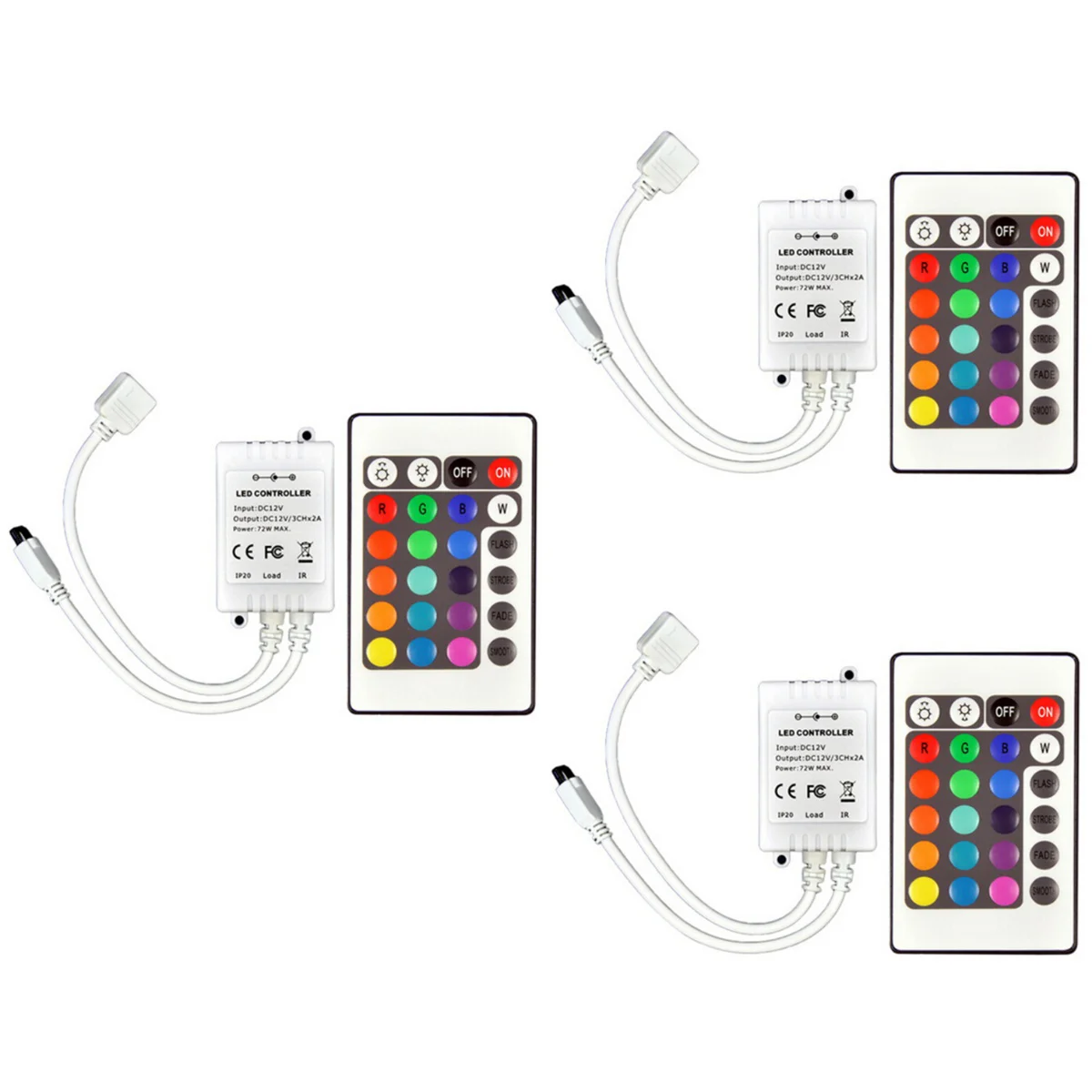 

3pcs Dc12v IR 24 Keys RGB Remote Controller for SMD 5050 LED Strip Lights