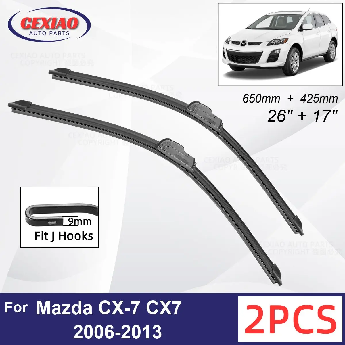 

Car Wiper For Mazda CX-7 CX7 2006-2013 Front Wiper Blades Soft Rubber Windscreen Wipers Auto Windshield 26"+17" 650mm + 425mm