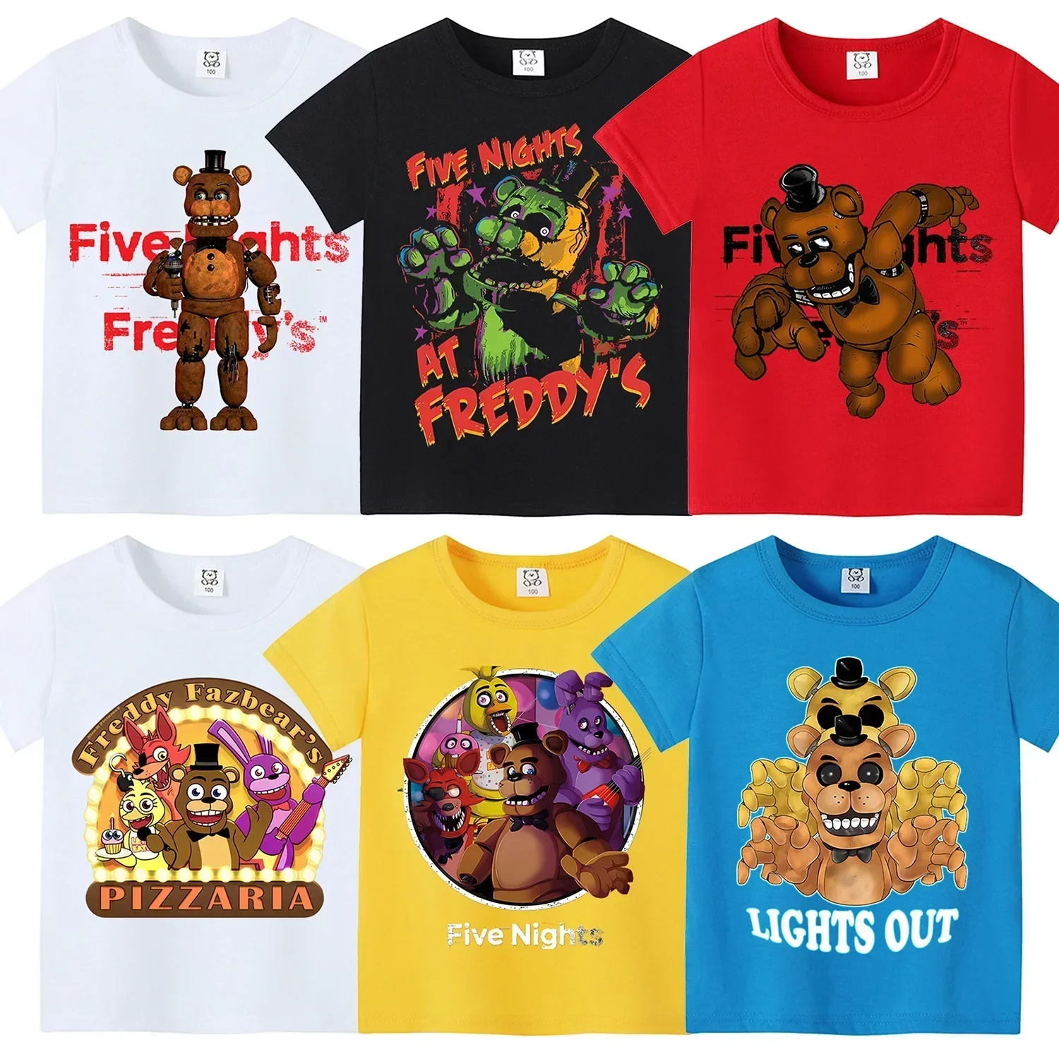 Фото Короткая рубашка на тему Five Nights Freddys, одежда с принтом Fnafs, кавайные топы с короткими рукавами для мальчиков с героями мультфильмов, детская футболка, одежда, подарок на день рождения №1