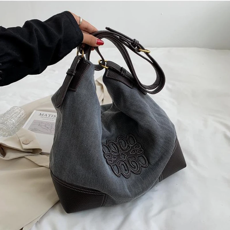 Denim Women Shoulder Tote Bag Large Capacity Crossbody Bags Canvas  Casual One Shoulder Tote Bag Large Capacity Bag Women's Bag