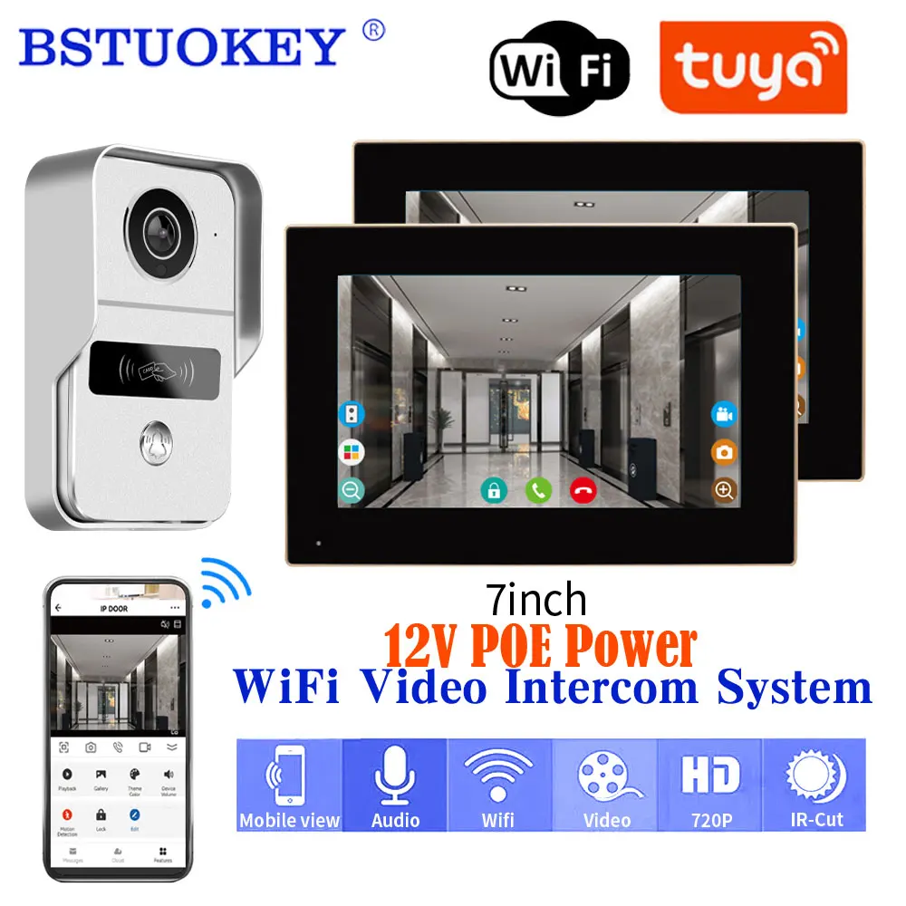 Tuya Smart App IP POE Video Intercom Wi-fi IR Video Door Phone Wireless Ring 1080P H.264 Wifi Doorbell Doorphone Villa Intercom