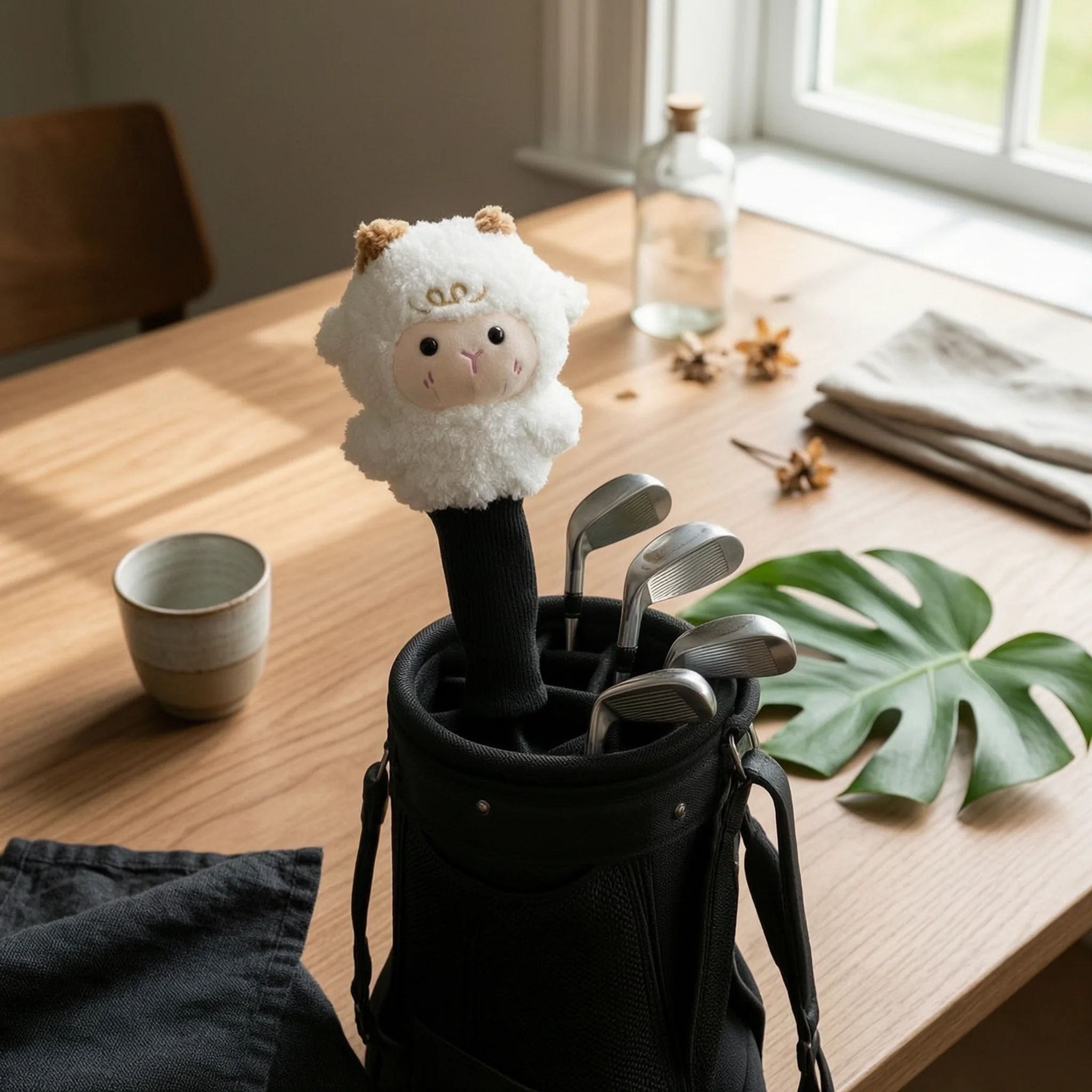 Фото Вязаный мягкий и пушистый чехол для гольф-клюшки Sheep Golf с вышитыми деталями и защитой №1