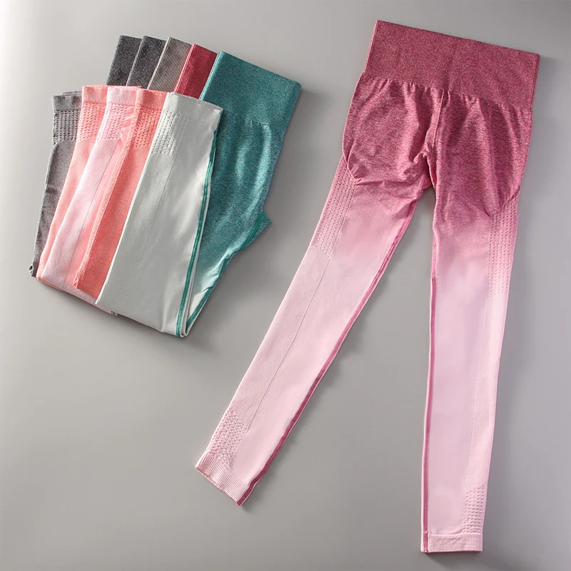 Gradient High Waist Leggings Women Fitness Yoga Pants Seamless Scrunch Butt Sportswear High Waist Workout Tights Yoga Leggings