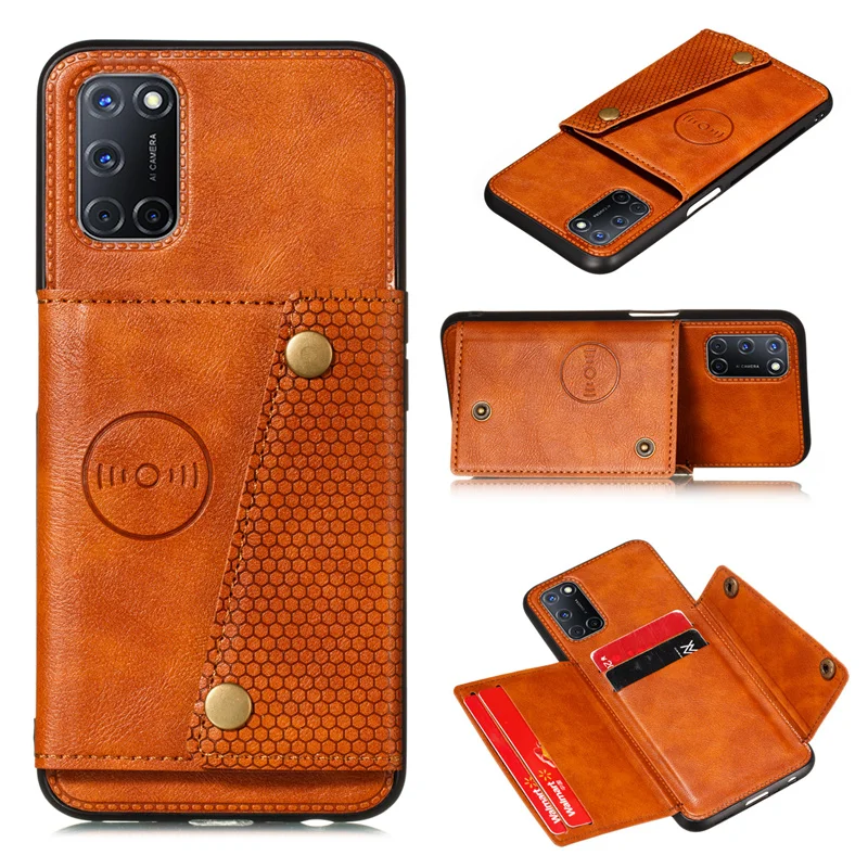 PU Leather Silicone Case For OPPO A72 A52 A53 A91 A74 A93 A9 2020 Reno 4 5 Lite 5Z Realme 6 8 Pro Card Slot Holder Wallet Cover