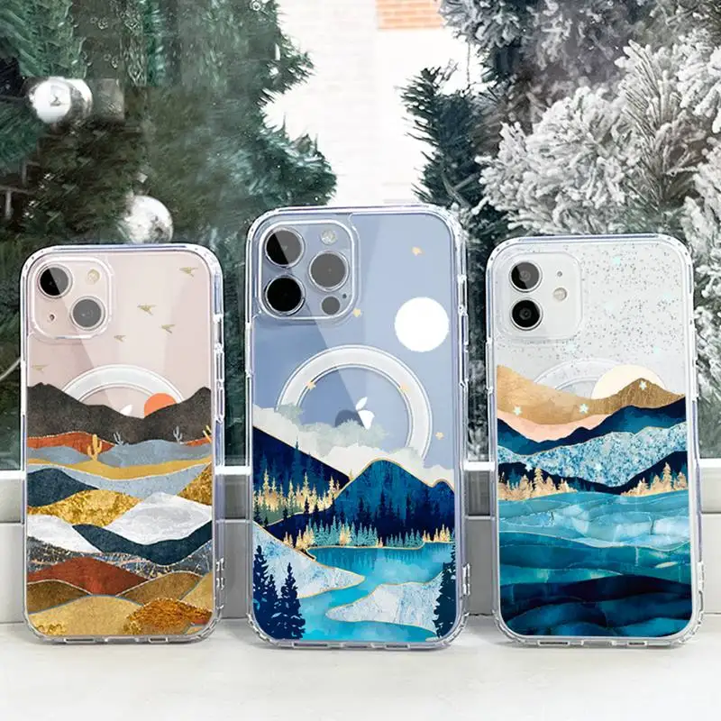 

mountain scenery Phone Case For iPhone 13 12 11 Mini Pro Max transparent Super Magnetic MagSafe Cover