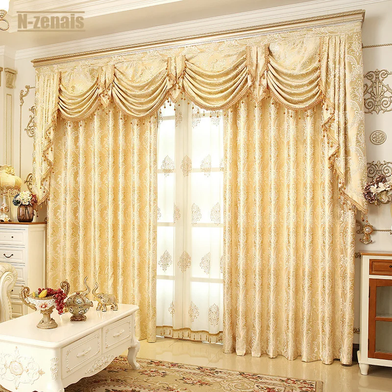 

Европейские занавески из золотистой проволоки, жаккардовые занавески в европейском стиле для гостиной и спальни, просвечивающие (затенени...