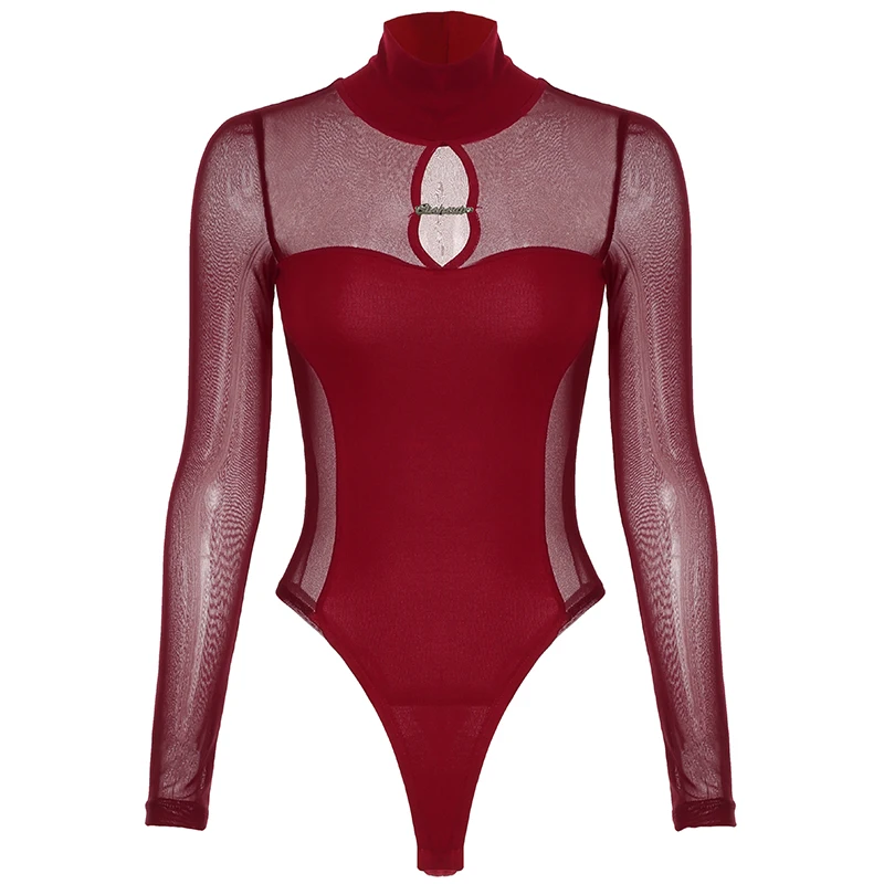 IAMHOTTY ажурное сетчатое лоскутное боди женский облегающий топ с высоким