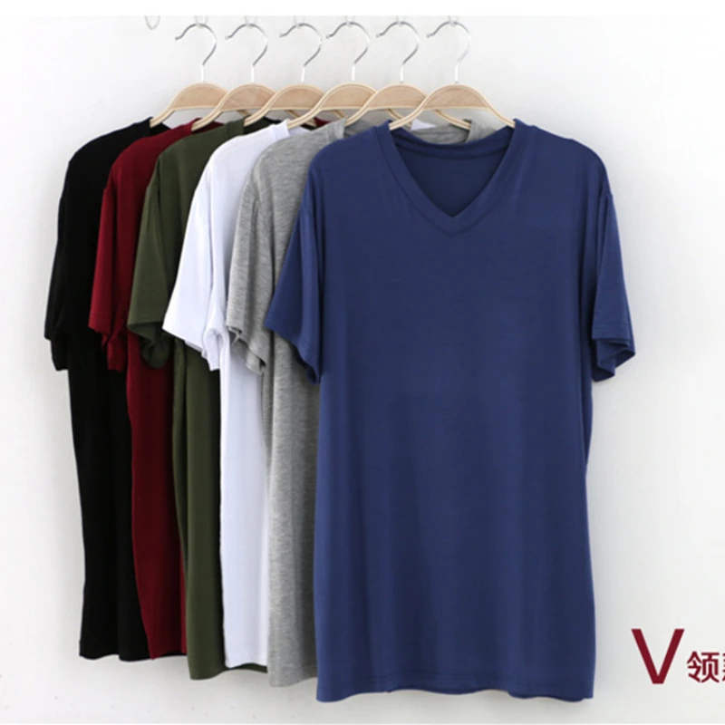 Pajamas Men's Summer Short-sleeved T-shirt with V-neck Bottoming Undershirt Large Size Loose Solid Color Sports Soft Sleepwear