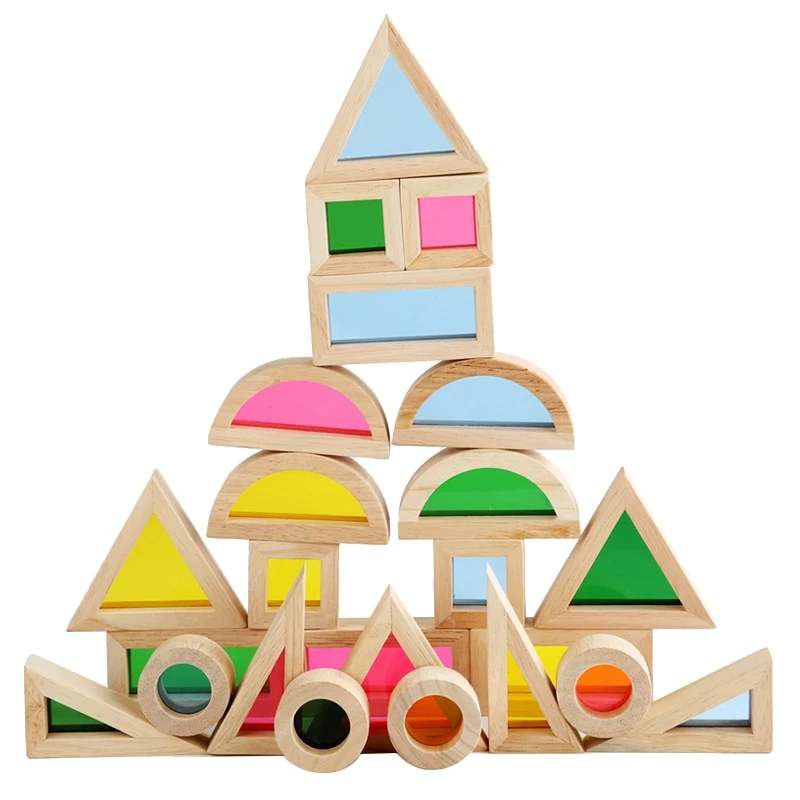 

Wood Building Blocks Set for Kids 24 Pieces Set Big Toddler Wood Blocks Set Preschool ​Colorful Learning EducationalToys