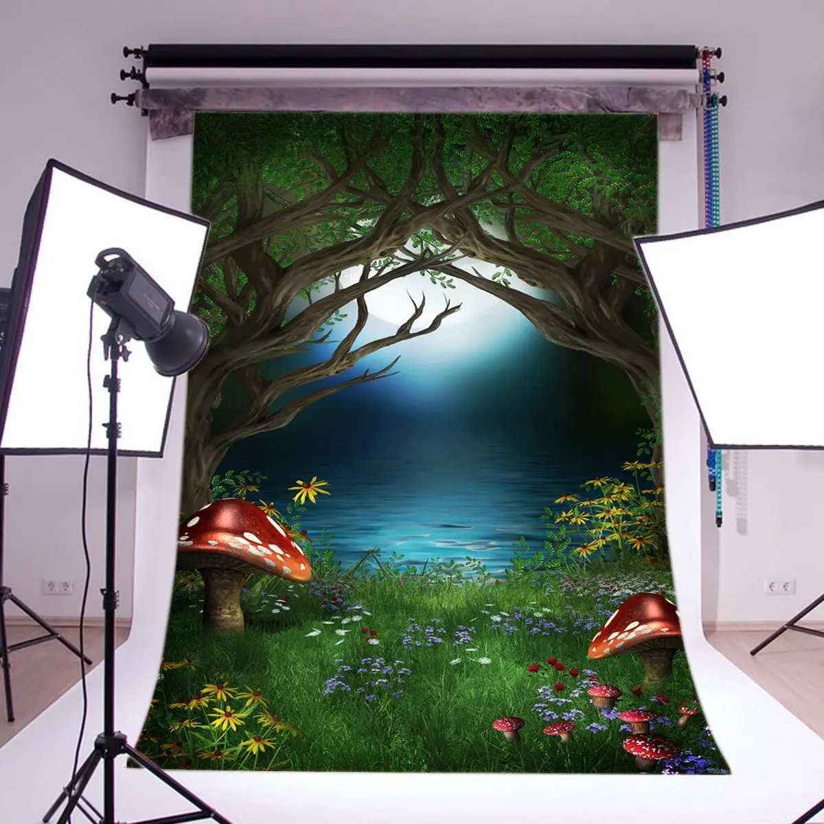 

Photography Backdrop Dreamy Fairy Tale Forest Flower Grass Field Mushroom Nature Toddlers Kids Adults Portraits Photo Background