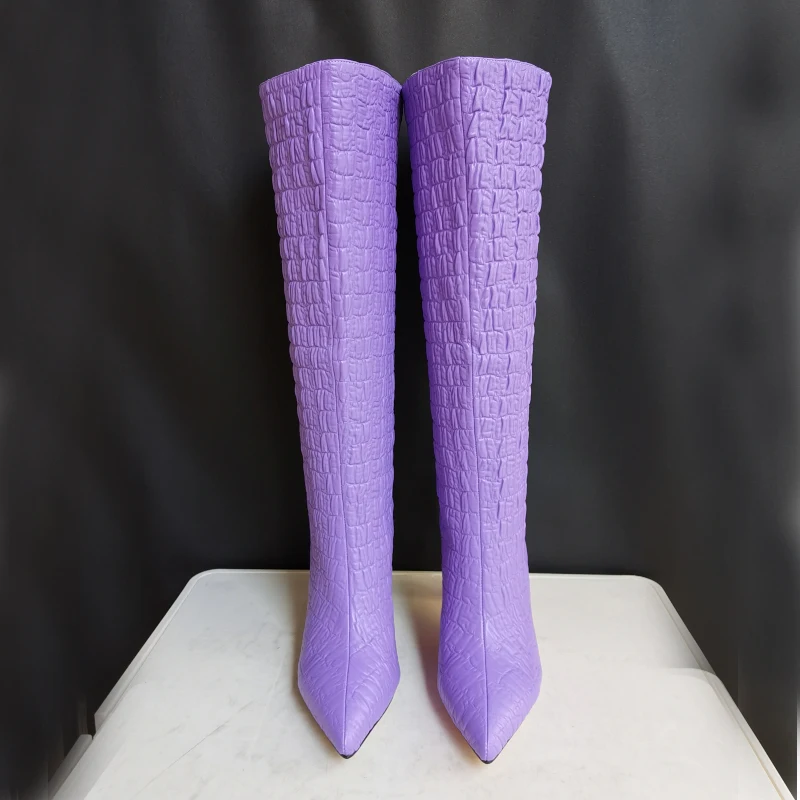 

2022 Spring Autumn New Women's Boots Thin High Heel Tip Fashion Knee High Long Boots Purple Red Green Beige Pink Shoes Big Size