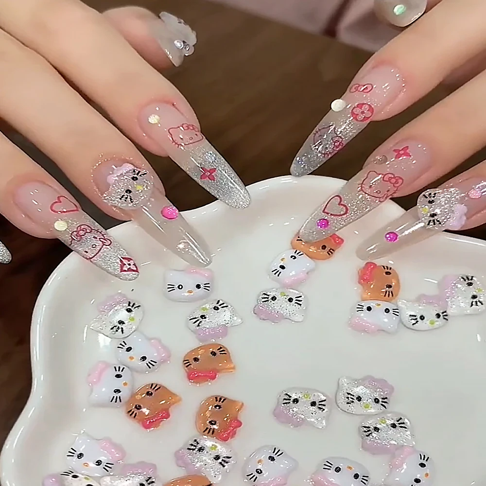 Новые подвески для дизайна ногтей HelloKitty Kawaii с красным бантом сверкающие наклейки