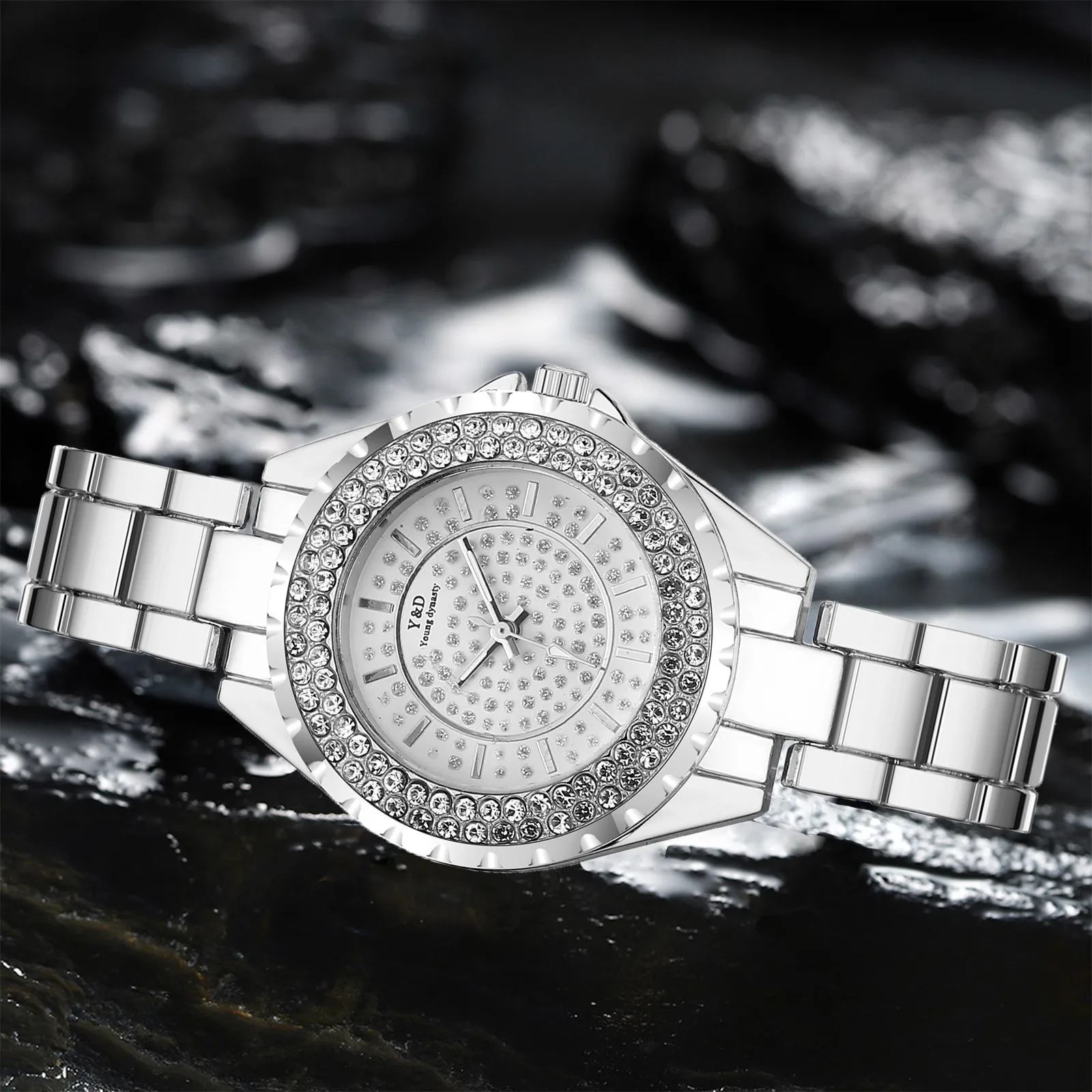 Роскошные женские часы повседневные с браслетом из нержавеющей стали Стразы со