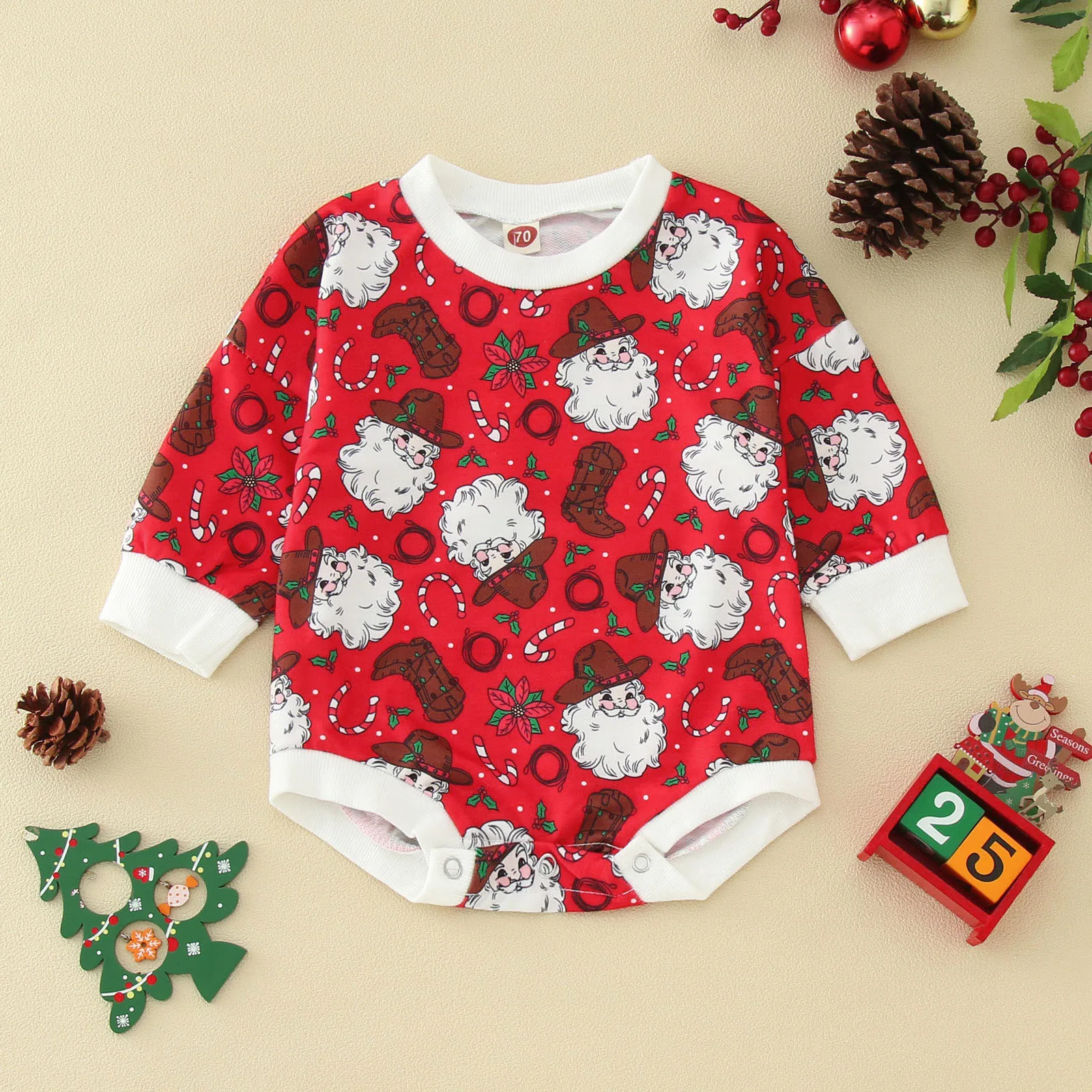 

Infant Boys Girls Xmas Romper Christmas Long Sleeve Cartoon Santa Claus Pullover Newborn Sweatshirt Bodysuits Festival Gifts