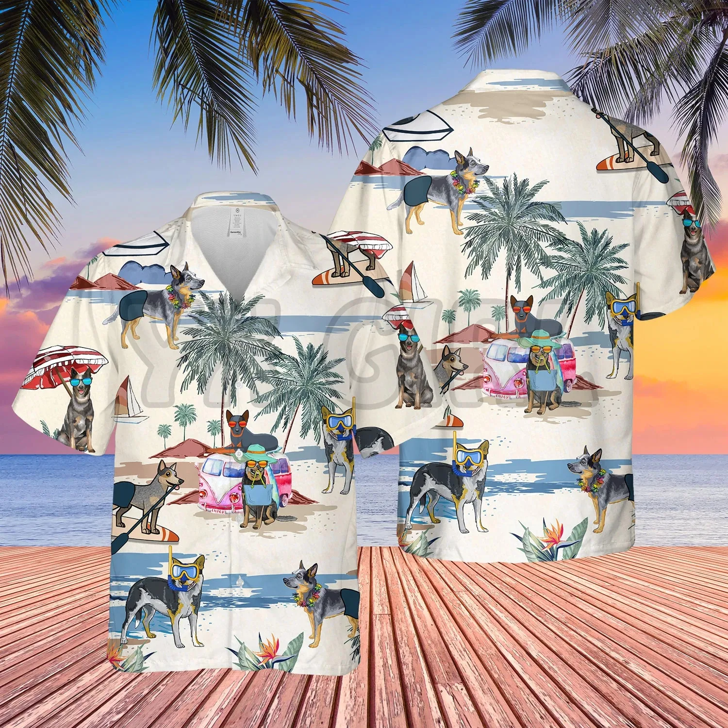 AUSTRALIAN CATTLE DOG SUMMER BEACH HAWAIIAN  3D All Over Printed Hawaiian Shirt Men's For Women's Harajuku Casual Shirt Unisex