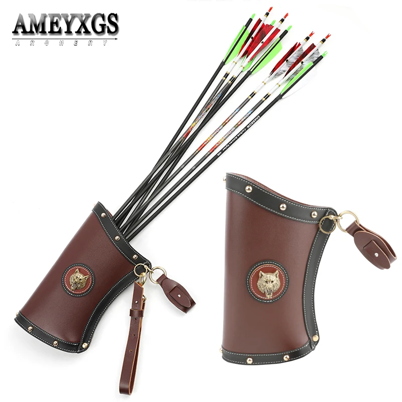 Archery Cowhide Arrow Quiver Hold 20-30Pcs Arrows Durable Portable Waist Carried Bag Case Compound Recurve Bow Hunting Shooting