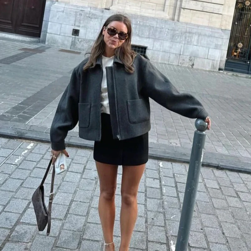 Зимнее пальто TRAF женские куртки 2024 новые шикарные свободные теплые с лацканами