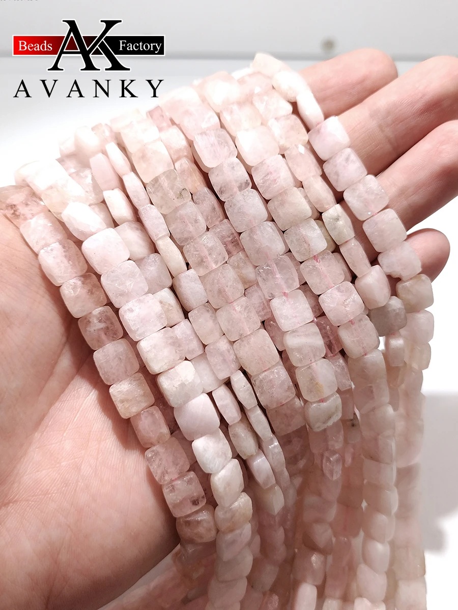 Natural Stone Pink Morganite Beads Faceted Square Shape Loose For Jewelry Making DIY Necklace Bracelet Accessories 15'' 10mm