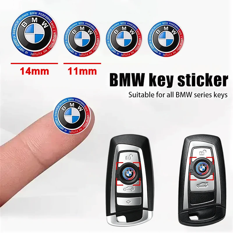 Фото Наклейки-эмблемы для автомобильных ключей BMW (11 мм, 14 мм, 5/10 шт.) к 50-летию, M Power, I3, G08, F15, F16, G20, E34, F94, F95, G30, G11, G12, E36 №1