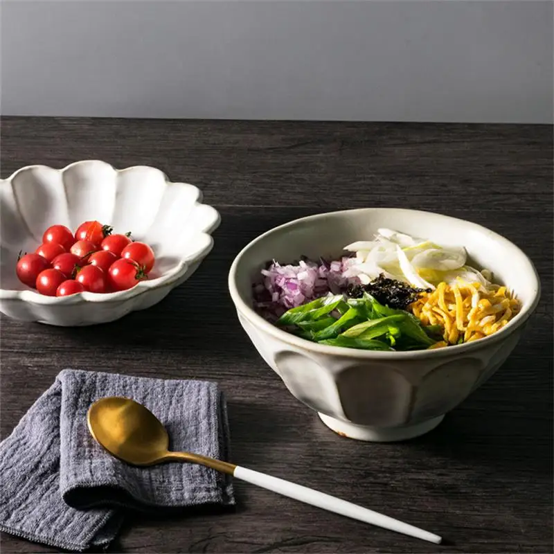 

Ceramic Dish Coarse Ceramic Antique Bowl Fish Dish Ceramic Tableware Petal Shape Household Rice Bowl Jingdezhen Dish Dish