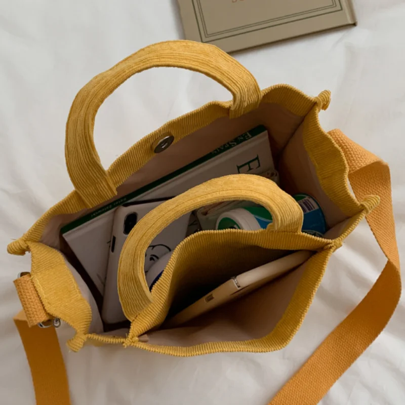 Corduroy Casual Women's Tote Shoulder Bag Retro Art Canvas Crossbody Bags for Women 2022 Cotton Zipper Handbags Luxury Designer